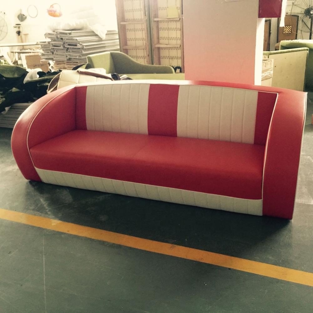 Wholesale American retro diner red and white double seater Bel Air sofas seating, red leather 2 seater 50s diner Bel Air sofas seating