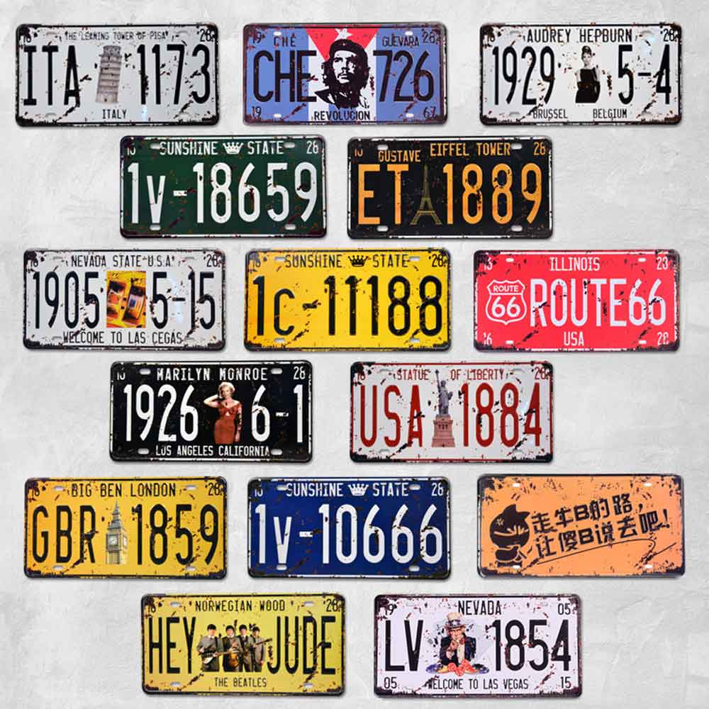 American diner license plate decor, rectangle iron 1950s retro diner license plate decoration,classic 1950s retro diner decor design R-89012