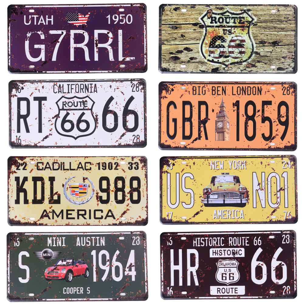 American diner license plate decor, rectangle iron 1950s retro diner license plate decoration,classic 1950s retro diner decor design R-89014