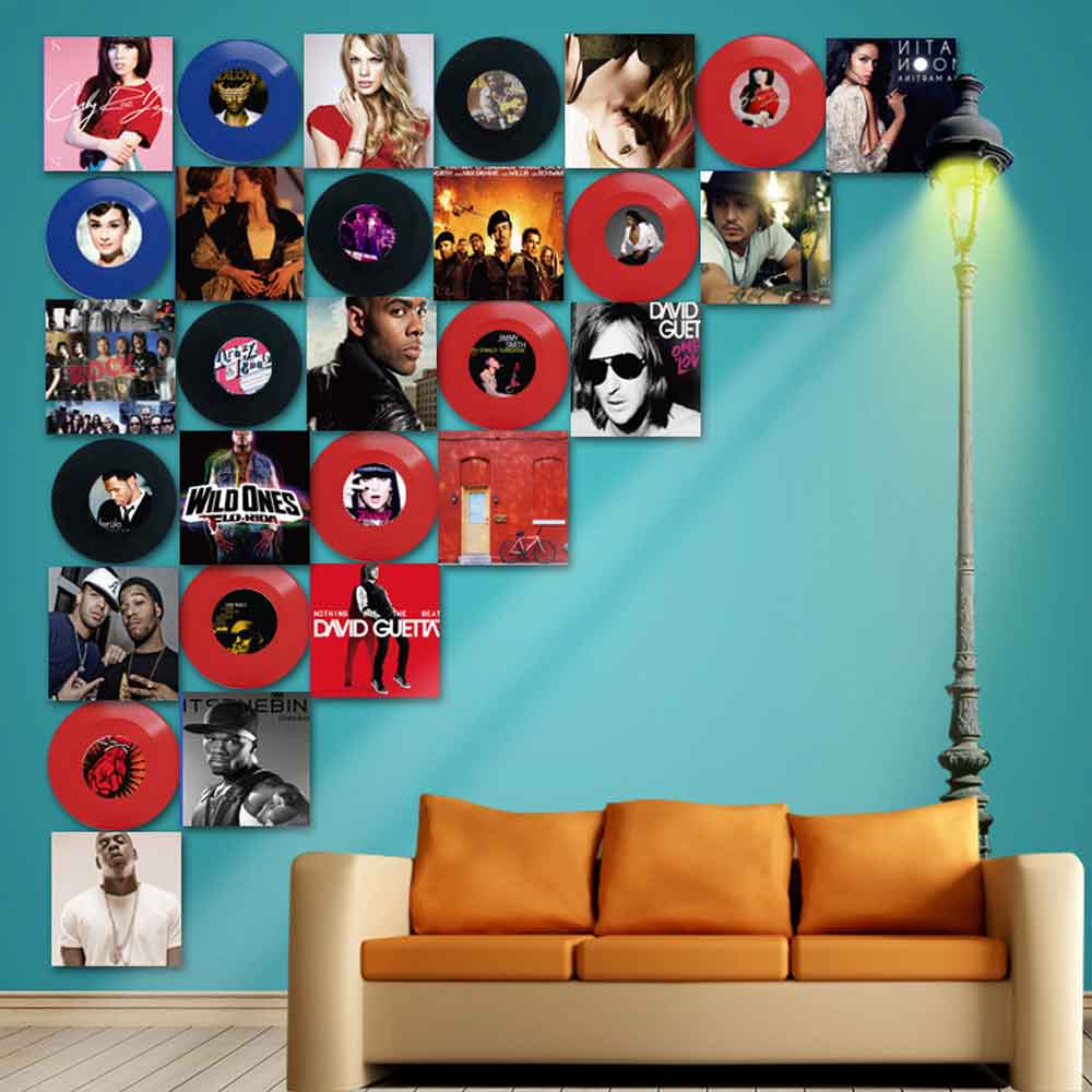 American diner round vinyl records decor, colorful round iron retro 1950s diner vinyl records decoration,classic 1950s retro diner decor design R-89032