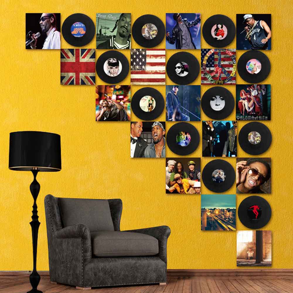 American diner round vinyl records decor, colorful round iron retro 1950s diner vinyl records decoration,classic 1950s retro diner decor design R-89033