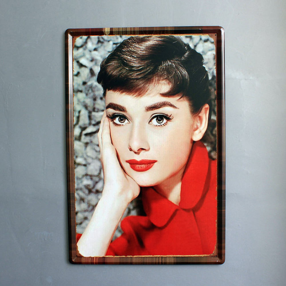 Classic iron person painting 1950s diner decor, Hepburn/Monroe iron painting fifties retro diner wall decoration, classic 1950s retro diner decor design R-89091