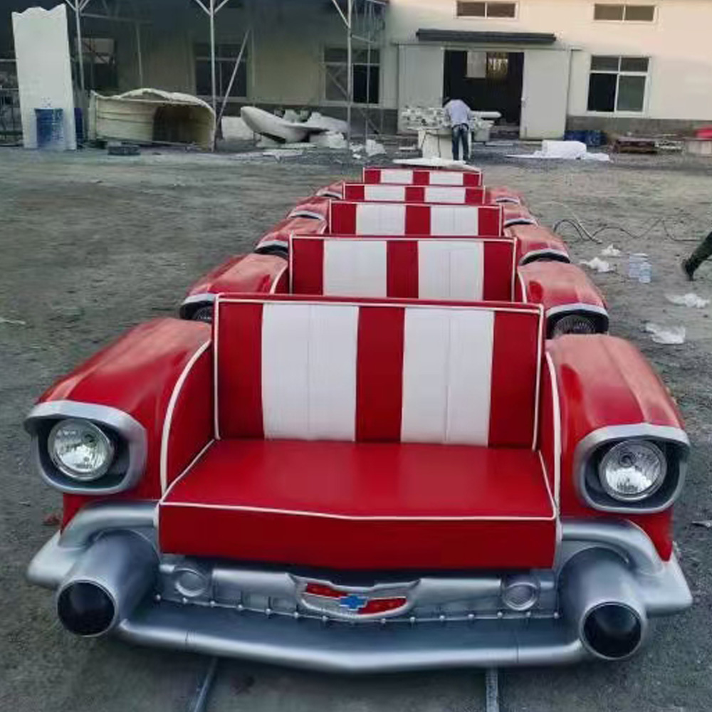 Classic red painting 1957 chevy car seat couch, white leather double seat 57 chevy car back seat couch for american retro diner, American 1950s style classic race car couch sofas furniture R-8970
