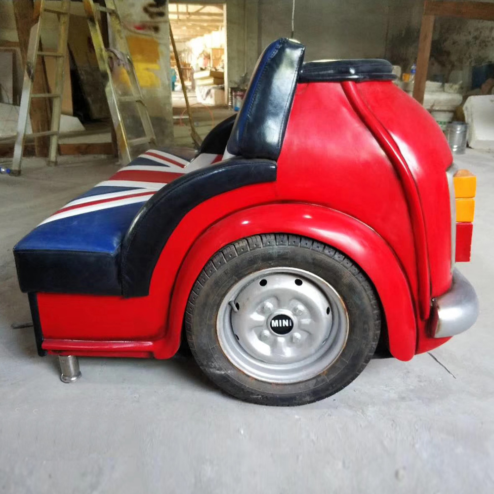 Old red color mini BMW back car kids couch, customize red painting mini bmw car back part double couch sofas for diner